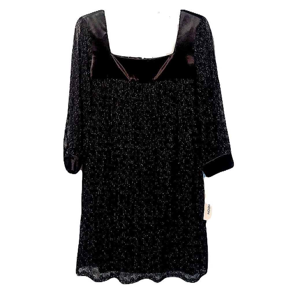 Women’s Cocktail Little Black Dress - Black with Silver Threading